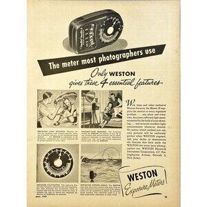 Weston Exposure Meters "Gives You 4 Essential Features" Vintage Print Ad 1949